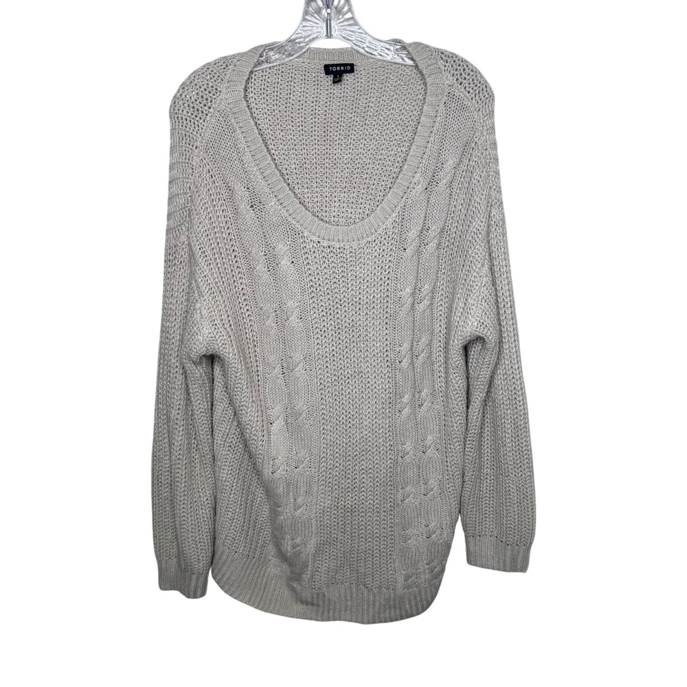 Torrid Cable Knit Sweater Beige V Neck‎ Long Sleeve Women Size 1